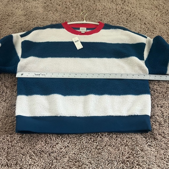 NWT new XS fits small Anthropologie Maeve Sherpa fleece stripe blue sweater top - Picture 17 of 17